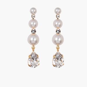Jennifer Behr Gold Pearl and Crystal Drop Earrings